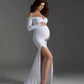 Cotton Maternity V-neck Slit Tail Dress