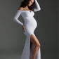 Cotton Maternity V-neck Slit Tail Dress