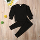 Newborn Baby Boys Girls Ruffles Jumper Solid Long Sleeve Sweatshirt Tops Pants Infant Kids 2Pcs Outfits Clothes Set Fall Clothes