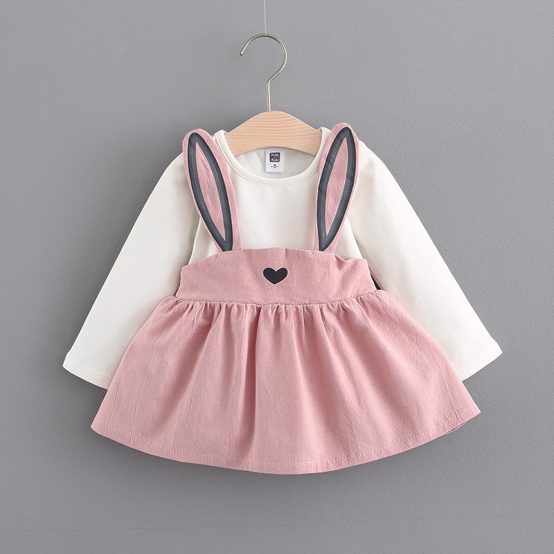 2021 autumn new Korean children's clothing, girls cute rabbit dress, baby baby princess dress 916