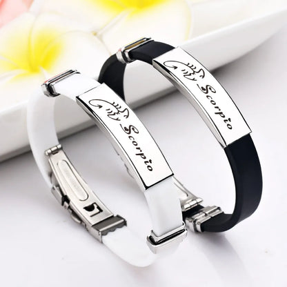 12 Constellation Stainless Steel Silicone Couple Bracelet Fashion 12 Zodiac Ladies Casual Punk Bracelet for Men's Accessories