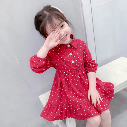 White Polka dot Girls Prited Dress Frok For Children