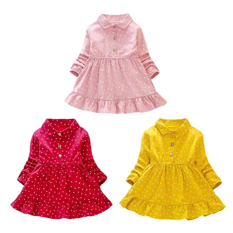 White Polka dot Girls Prited Dress Frok For Children