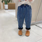 2024 New Autumn Winter Kids Fur Padded Jeans Children Solid Color Simple Denim Blue Pants Boys Girls Thicking Trousers