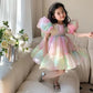 Girl Puff Sleeve Tulle Tutu Princess Dress Square Collar Mesh Ruffle Bubble Skirt Evening Party Prom Mini Fairy Dress Costume