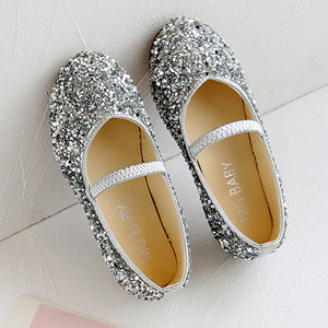 Princess Kids Baby Shoes for Girls Princess Casual Glitter Children Girls Dance Leather Shoes Sequined Soft Blue Pink Silver