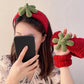 Red Fleece Hairbands Cute Strawberry Leaves Hair Hoops Wrist Strap Girls Lovely Headbands Christmas Ornament Hair Accessories