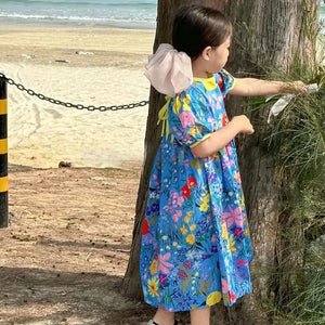 New Summer Children Beach Dresses Bohemian Style Dresses for Girls Flower Print Toddler Kids Girl Long Dresses 3-8Y