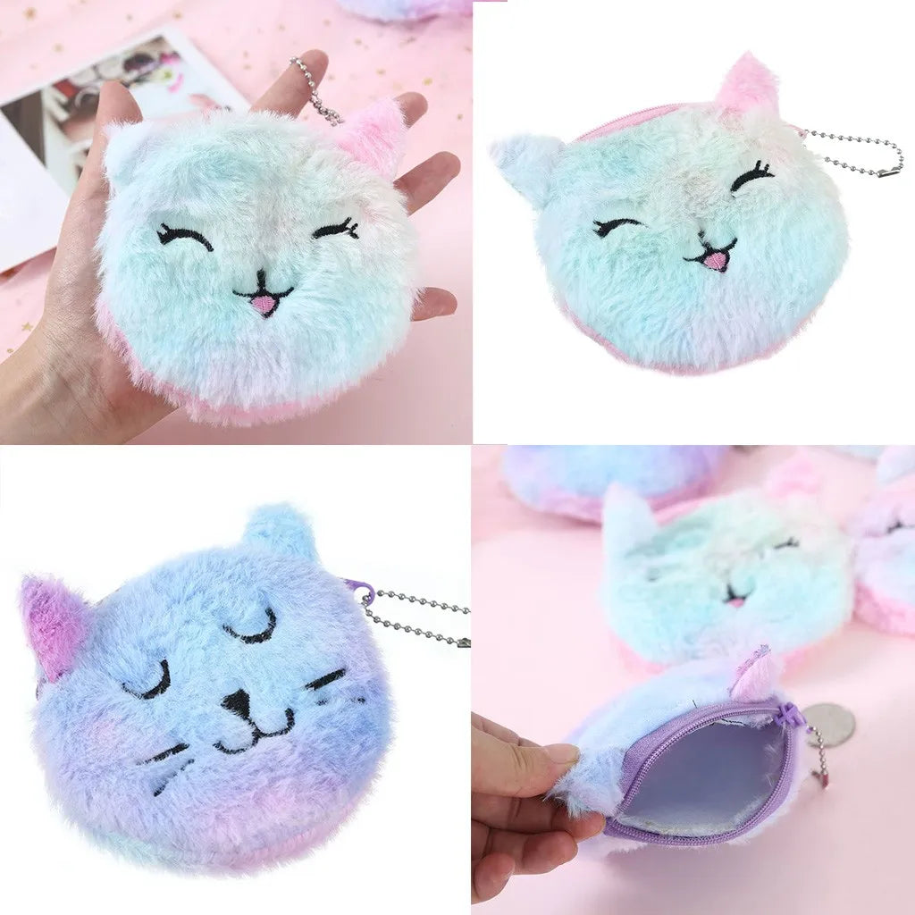 Fashion Women Child Plush Cute Cartoon Key Pendant Bag Coin Purse Clutch Storage Bag Canvas Rose Wallet Keychain Coin Purse 카드지갑