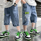 2024 New Teenage Boys Denim Shorts 4-10 Years Summer Fashion Letter Printed Soft Trousers For Kids Children Casual Pants