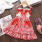 Summer Girls Cute Bow Plaid Dress Sleeveless Fashion Party Dresses Kids Tutu Toddler Girl Princess Fluffy Dress Children Clothes