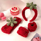 Red Fleece Hairbands Cute Strawberry Leaves Hair Hoops Wrist Strap Girls Lovely Headbands Christmas Ornament Hair Accessories