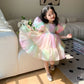 Girl Puff Sleeve Tulle Tutu Princess Dress Square Collar Mesh Ruffle Bubble Skirt Evening Party Prom Mini Fairy Dress Costume