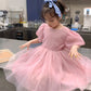 Children Elegant Princess Dress For Girl Summer Short Puff Sleeves Kids Big Bow Mesh Splicing Tutu Dress Girls Party Dresses