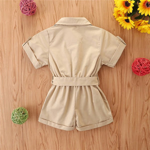 Fashion Summer Toddler Kids Baby Girls Clothes Playsuit Tooling Style Short Sleeve Lapel Button Overalls Jumpsuit 1 2 3 4 5 Year