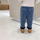 2024 New Autumn Winter Kids Fur Padded Jeans Children Solid Color Simple Denim Blue Pants Boys Girls Thicking Trousers