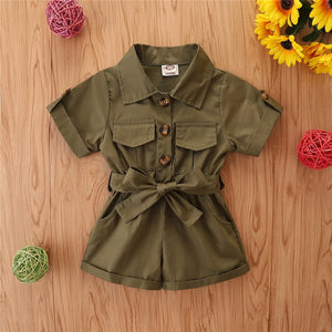 Fashion Summer Toddler Kids Baby Girls Clothes Playsuit Tooling Style Short Sleeve Lapel Button Overalls Jumpsuit 1 2 3 4 5 Year