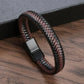 Punk Men Black Brown Braided Leather Bracelet Stainless Steel Magnetic Clasp Bangles Wrap Bracelets Fashion Jewelry