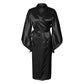 Gothic Style Satin Robe Women's Long Lace Trim Erotic Lingerie Simulation Home Wear Bathrobe New In Women's Smooth Sleepwear