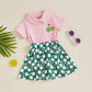 2024-04-23 Lioraitiin Kids Girls Summer Outfits Short Sleeve T-Shirt and Baseball Print A-Line Skirt Set Toddler Cute Clothes