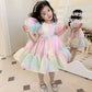 Girl Puff Sleeve Tulle Tutu Princess Dress Square Collar Mesh Ruffle Bubble Skirt Evening Party Prom Mini Fairy Dress Costume