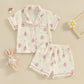 2023-12-25 Lioraitiin Kids Girls Easter Pajamas Outfits Rabbit Print Short Sleeve Shirts and Elastic Waist Shorts Sleepwear Suit