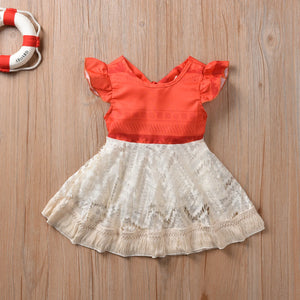 2019-05-30 Lioraitiin 0-5Years Toddler Girl Fashion Summer Dress Off Shoulder Patchwork Lace Bodysuit Family Matching Outfits