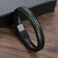 Punk Men Black Brown Braided Leather Bracelet Stainless Steel Magnetic Clasp Bangles Wrap Bracelets Fashion Jewelry